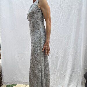 Gorgeous JS Collections Silver Gray Full Length Gown Size 6 with Accents